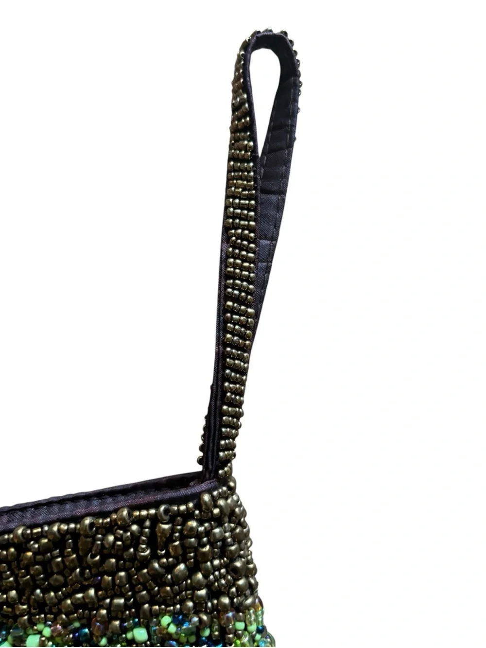 Beaded Evening Wristlet Clutch in Dark Green Festival Fairy Event Art to Wear
